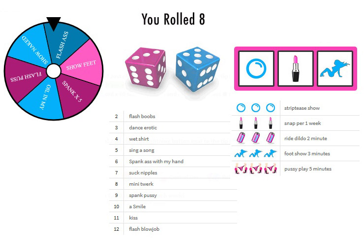 Spin the wheel (left), roll the dice (center) or pull the handle on the one-arm bandit (right) for some sexy action!